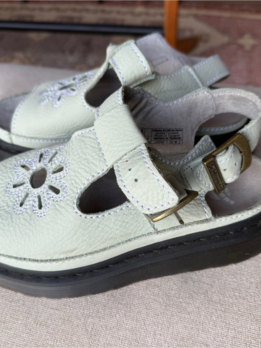 Dr. Martens Dunnet Flower Cutout Platform Sandals in Sage Green